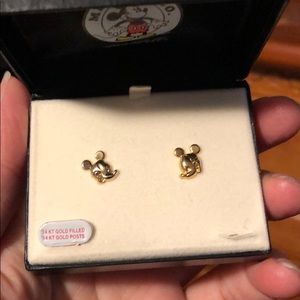 14k gold stud Mickey Mouse  earrings.